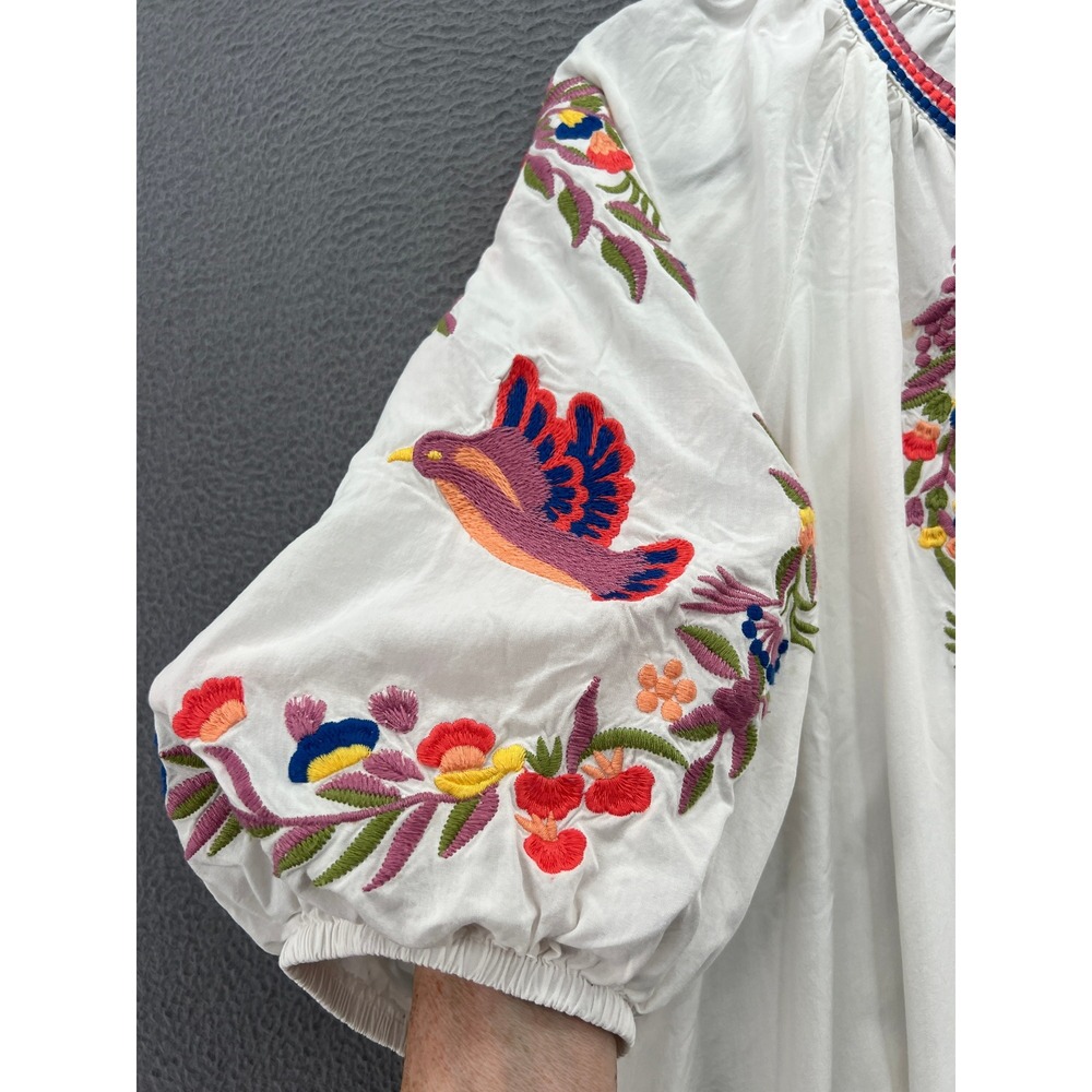 Anthropologie Solitaire Blouse Women's Sz XL White Embroidered Peasant Bird Boho - Picture 4 of 11